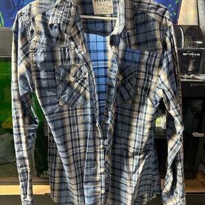 Reclaimed Vintage Blue and Yellow Plaid Casual Button Down Shirt